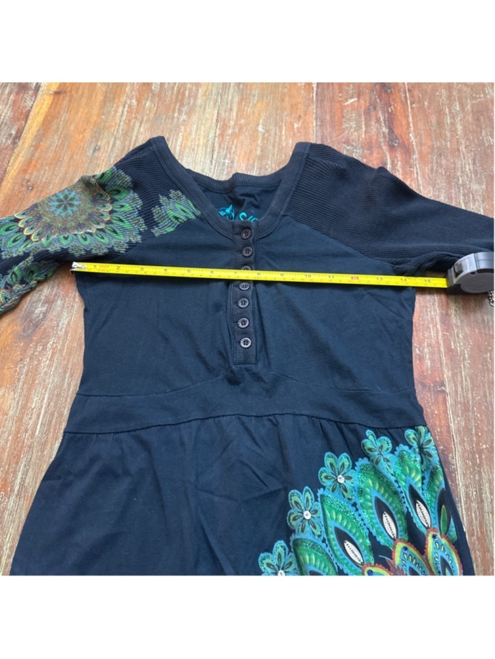 Desigual Navy Mandala Dress Sequin Glitter Mismatched Cuff Size Small - Picture 10 of 13